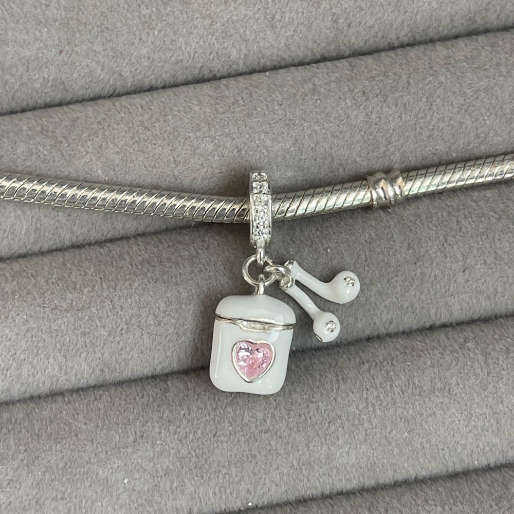 Silver Charm with Pink Heart and Music Notes for Pandora bracelet